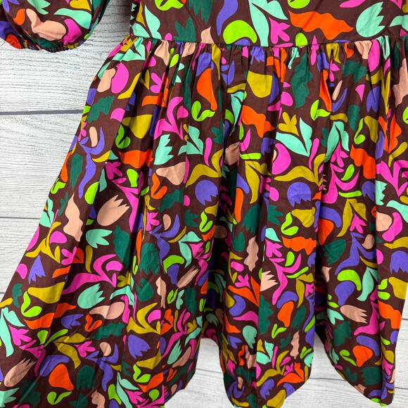 Peach Love Women's Square Neck Puff Sleeve Burgundy Colorful Dress Size Small - Picture 4 of 9